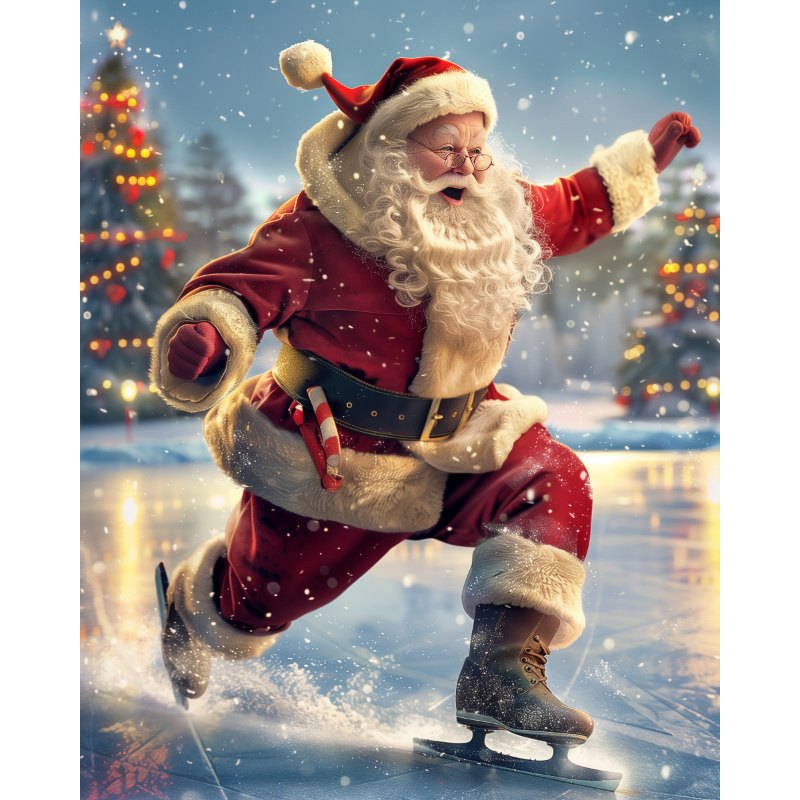 Diamond painting - Iloinen Joulupukki luistelemassa