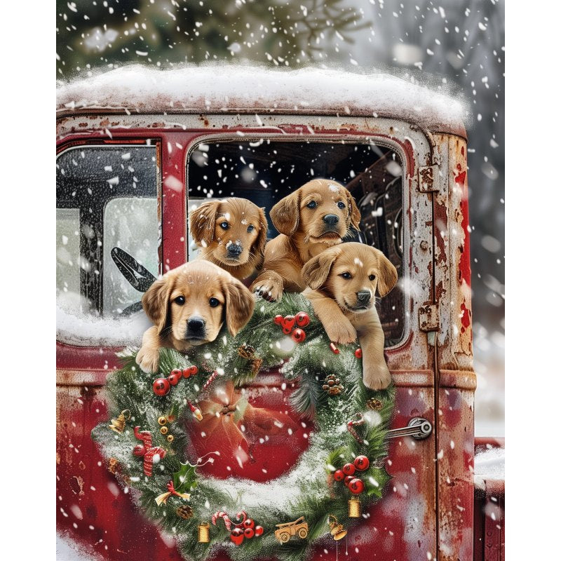 Diamond painting - Labradorit punaisessa kuorma-autossa