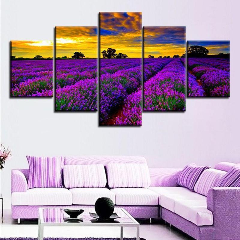 Lavendelveld bij zonsondergang | 5 luiken Diamond painting | Eigen foto | Dieren | Kopen | Dikke dames | Action | Nederland | Steentjes | Diamant | De Diamond Painter